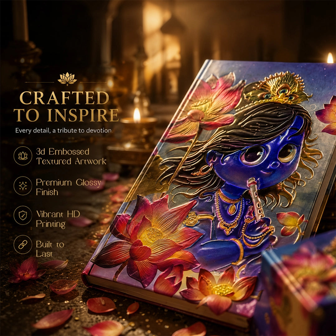 Cute Krishna UV Printed 3D Embossed Illustrated Journal Notebook (Limited Edition)