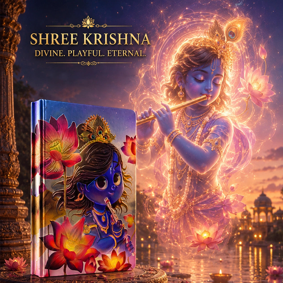 Cute Krishna UV Printed 3D Embossed Illustrated Journal Notebook (Limited Edition)