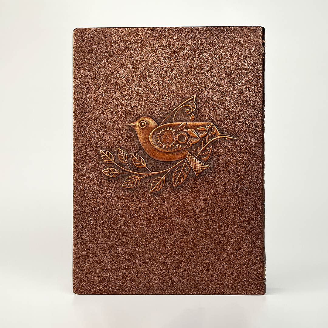 Radha Krishna Bronze 3D Embossed Vintage Leather Journal Notebook with with Golden Diamond Ball Pen (Limited Edition)