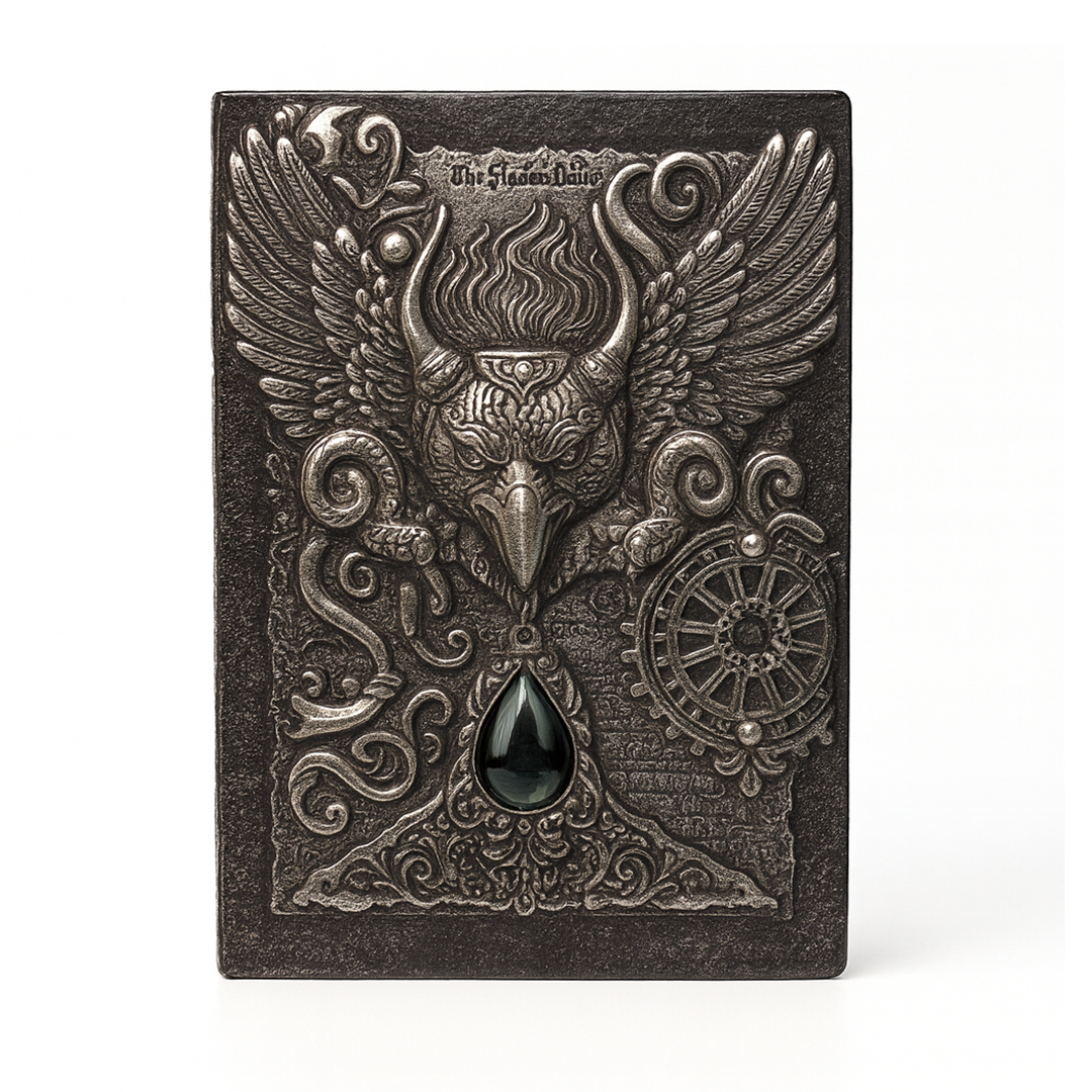 The Bull Head Silver with Blue Gem 3D Embossed Vintage Leather Journal Notebook with Golden Diamond Ball Pen (Limited Edition)