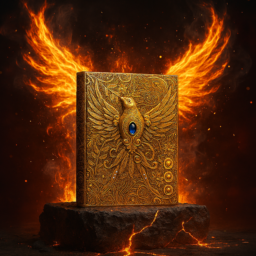 Eagle Bronze Celestial Phoenix 3D Embossed Vintage Leather Journal Notebook with Golden Diamond Ball Pen (Limited Edition)