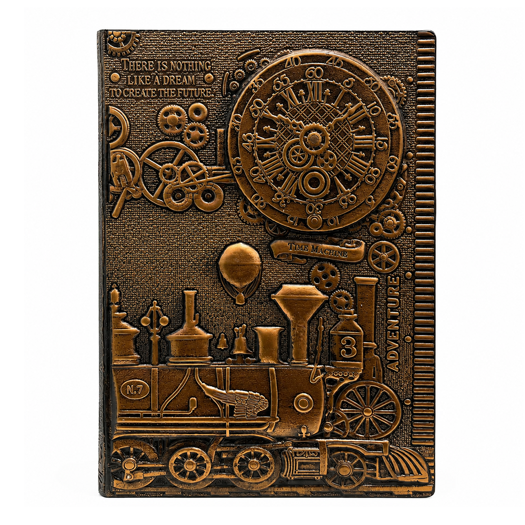 ChronoSoul – Time Machine Red Copper 3D Embossed Vintage Leather Journal Notebook (Limited Edition)