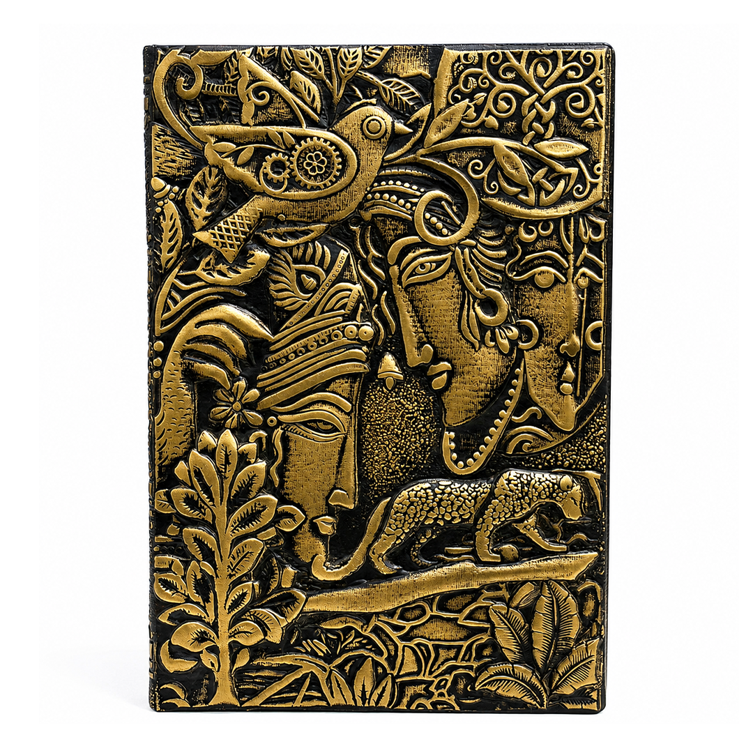 Radha Krishna Bronze 3D Embossed Vintage Leather Journal Notebook with (Limited Edition)