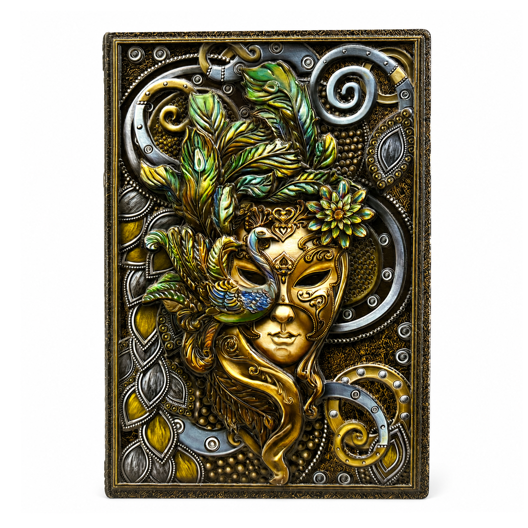 Colorful Queen Enchanted Masquerade 3D Embossed Vintage Leather Journal Notebook (Limited Edition)