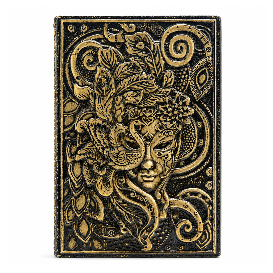 Bronze Queen Enchanted Masquerade 3D Embossed Vintage Leather Journal Notebook (Limited Edition)