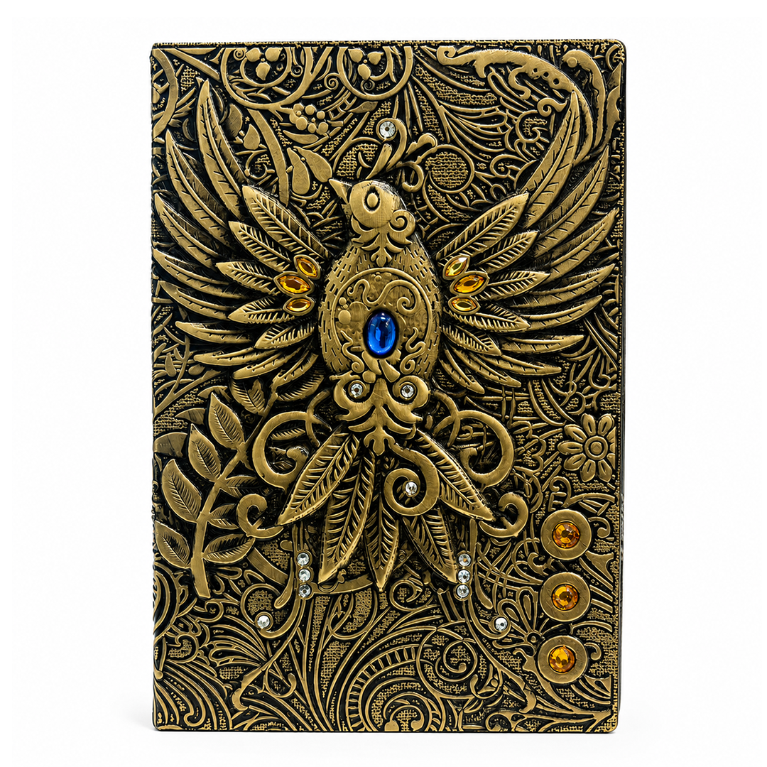 Eagle Bronze Celestial Phoenix 3D Embossed Vintage Leather Journal Notebook (Limited Edition)