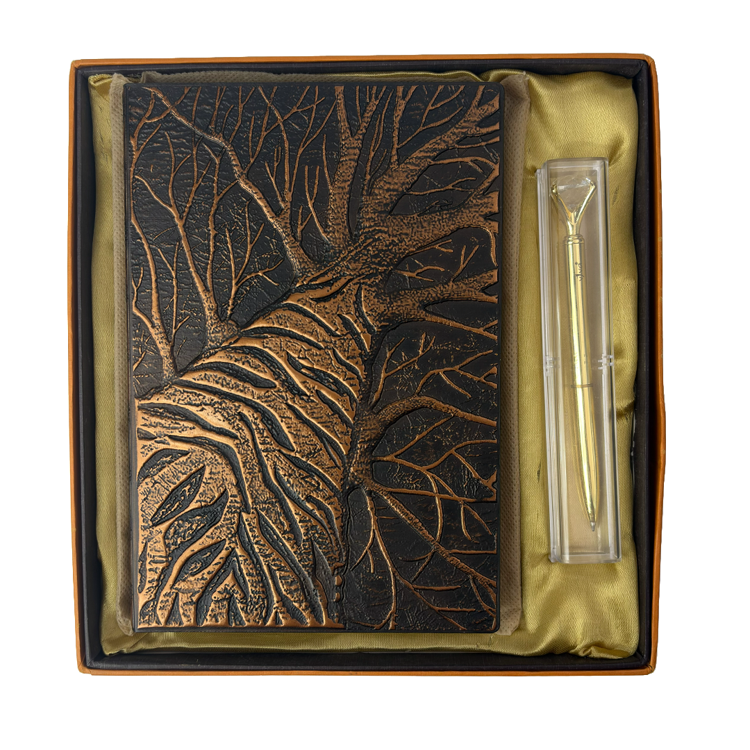Tree Arbor – Crimson Root Edition 3D Embossed Vintage Leather Journal Notebook with Golden Diamond Ball Pen (Limited Edition)