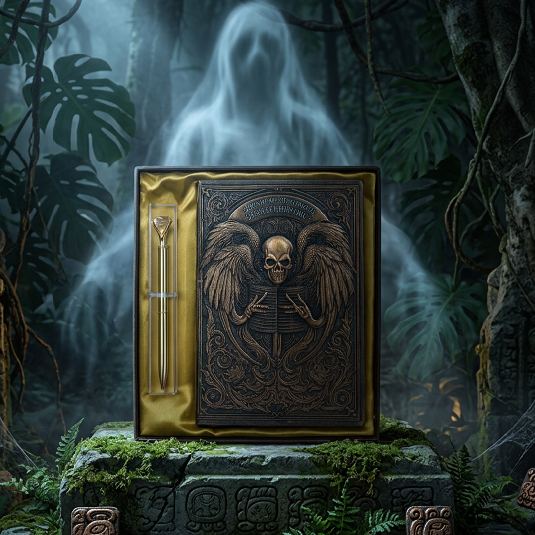 Eternal Requiem – Deathnote Guardian Skull 3D Embossed Vintage Leather Journal Notebook with Golden Diamond Ball Pen (Limited Edition)