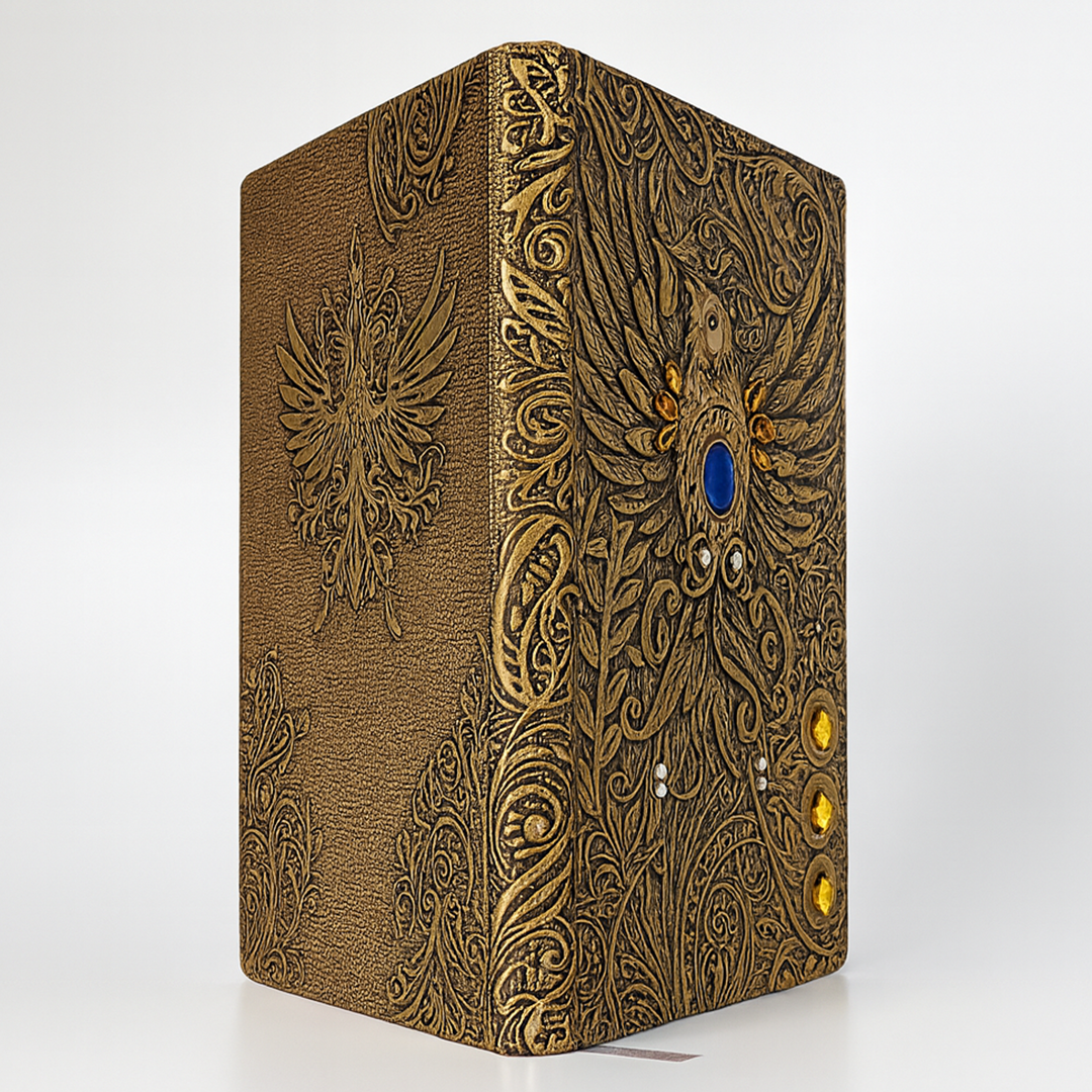 Eagle Bronze Celestial Phoenix 3D Embossed Vintage Leather Journal Notebook with Golden Diamond Ball Pen (Limited Edition)
