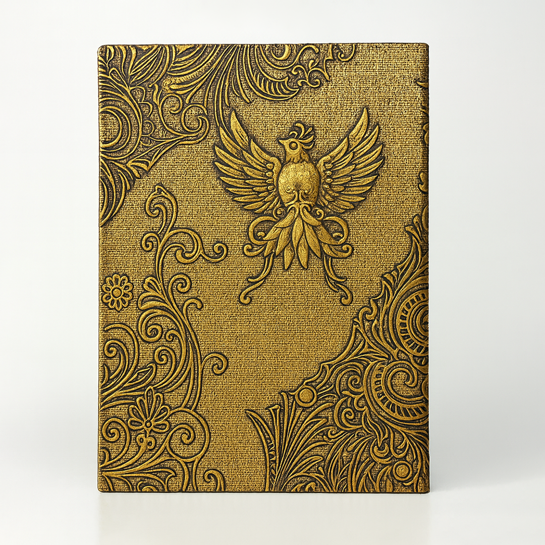 Eagle Bronze Celestial Phoenix 3D Embossed Vintage Leather Journal Notebook with Golden Diamond Ball Pen (Limited Edition)