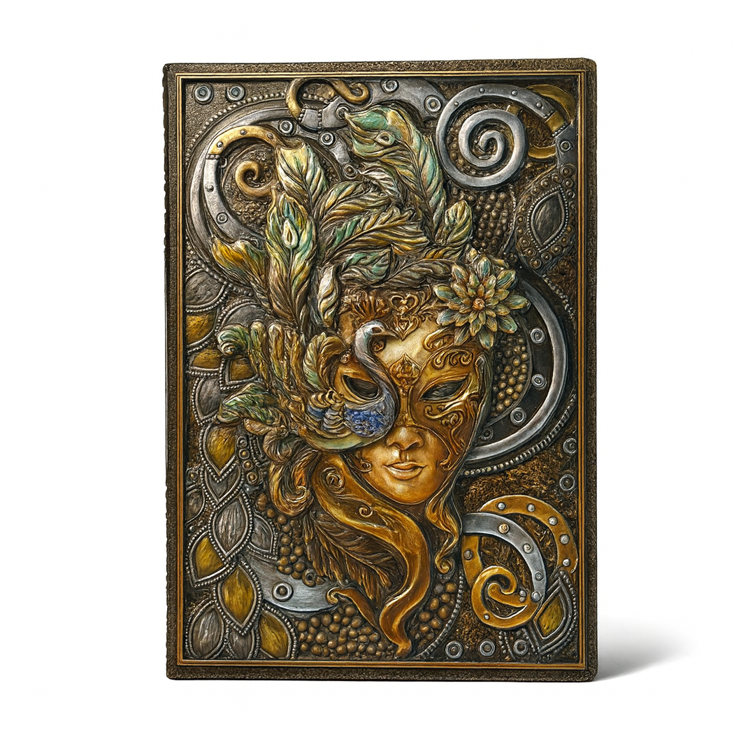 Colorful Queen Enchanted Masquerade 3D Embossed Vintage Leather Journal Notebook with Golden Diamond Ball Pen (Limited Edition)