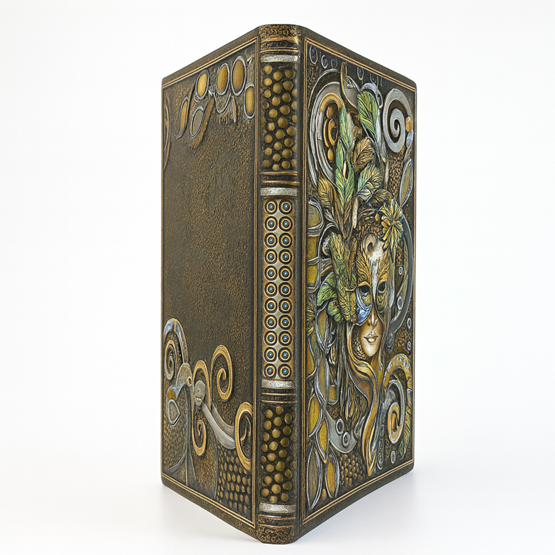 Colorful Queen Enchanted Masquerade 3D Embossed Vintage Leather Journal Notebook with Golden Diamond Ball Pen (Limited Edition)