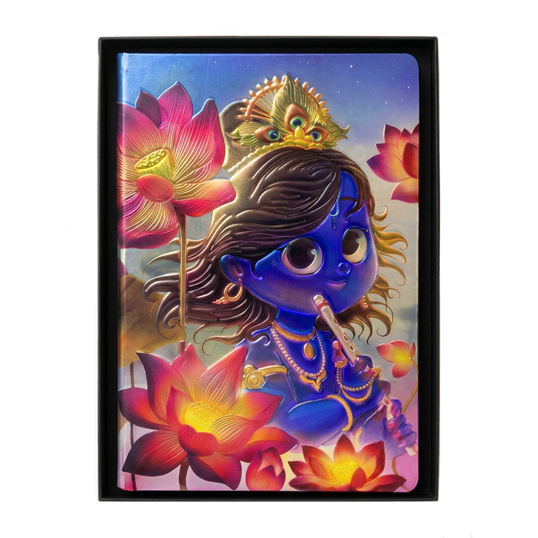 Cute Krishna UV Printed 3D Embossed Illustrated Journal Notebook (Limited Edition)