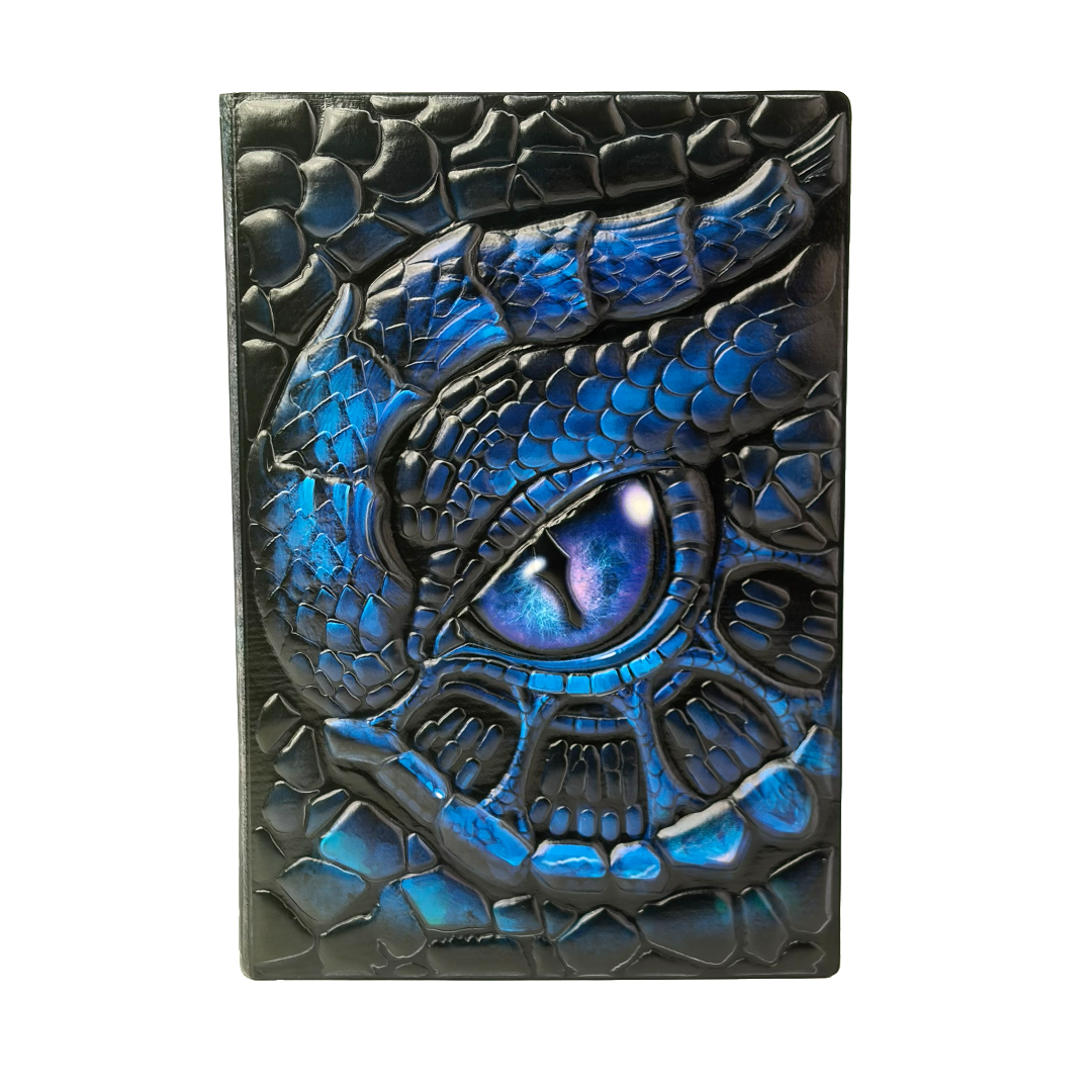 Abyssal Gaze – Icy Turtle Eye Blue 3D Embossed Vintage Leather Journal Notebook with Golden Diamond Ball Pen (Limited Edition)
