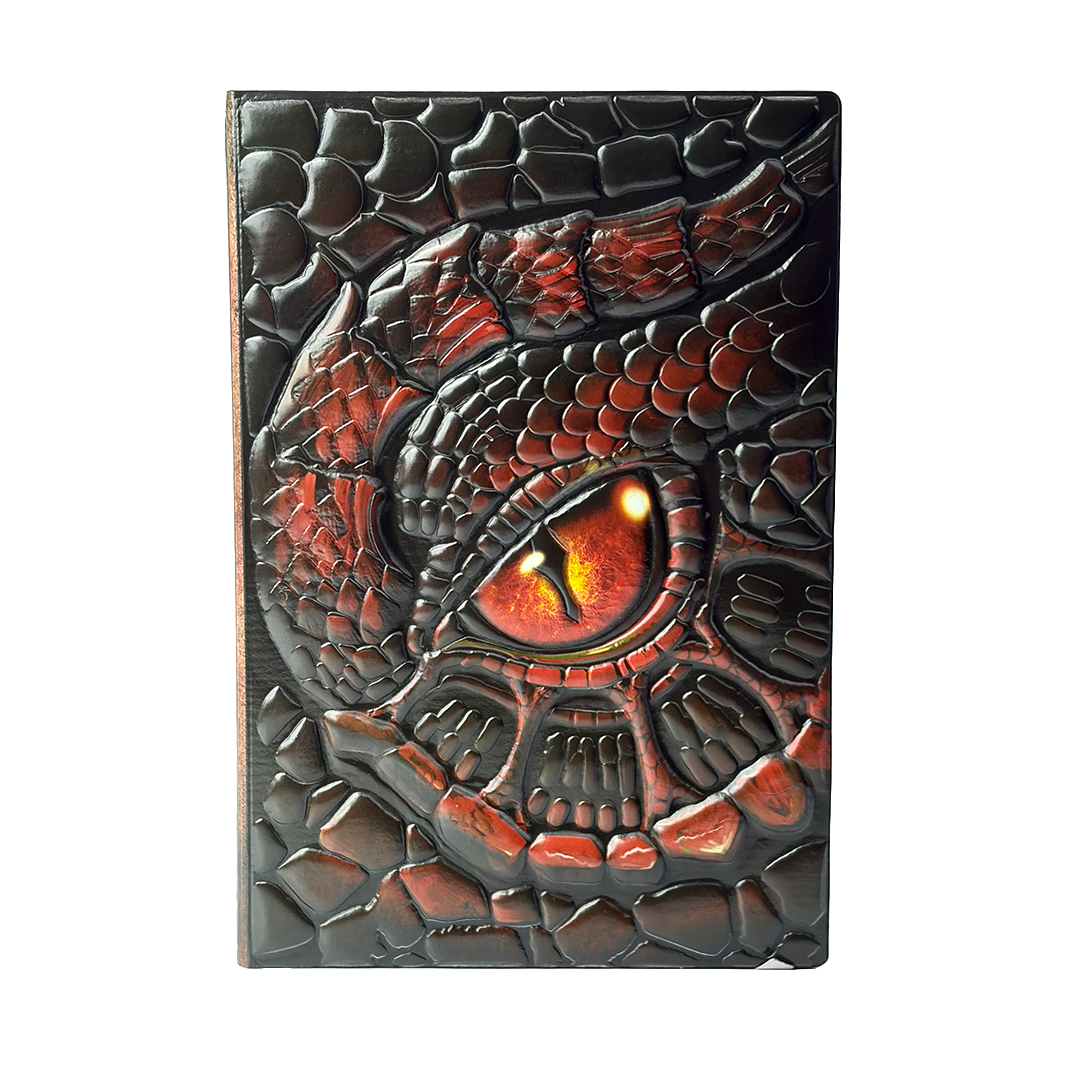 Abyssal Gaze – Fiery Turtle Eye Red 3D Embossed Vintage Leather Journal Notebook with Golden Diamond Ball Pen (Limited Edition)