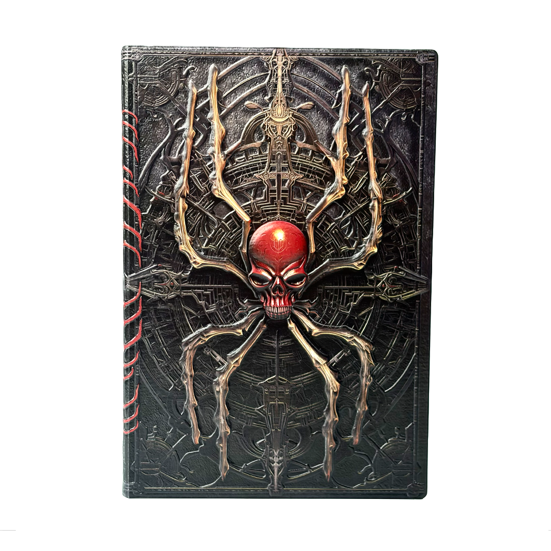 Crimson Arachnis – Web Spider 3D Embossed Vintage Leather Journal Notebook with Golden Diamond Ball Pen (Limited Edition)