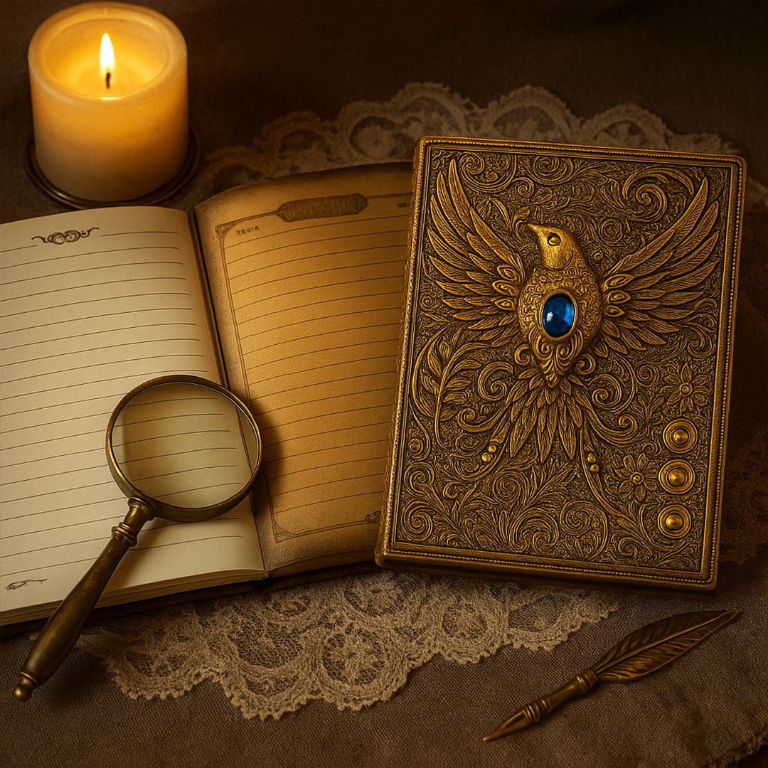 Eagle Bronze Celestial Phoenix 3D Embossed Vintage Leather Journal Notebook with Golden Diamond Ball Pen (Limited Edition)