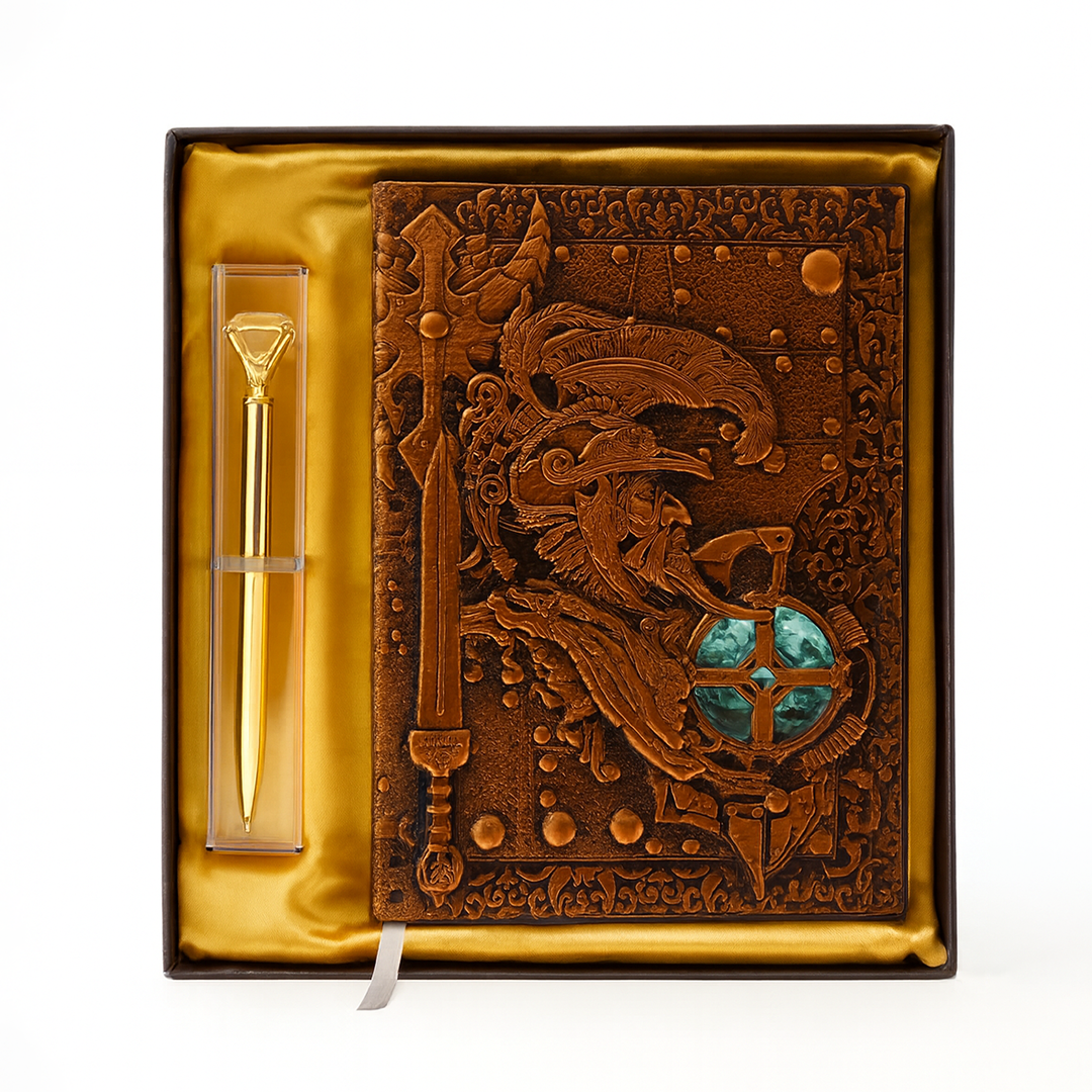 Pirates Red Copper Eternal Guardian – Knight’s Legacy 3D Embossed Vintage Leather Journal Notebook with with Rose Gold Diamond Ball Pen (Limited Edition)