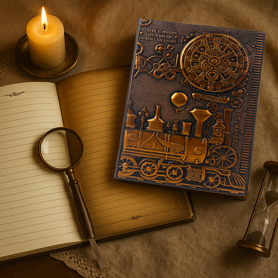 ChronoSoul – Time Machine 3D Embossed Vintage Leather Journal Notebook with Golden Diamond Ball Pen (Limited Edition)