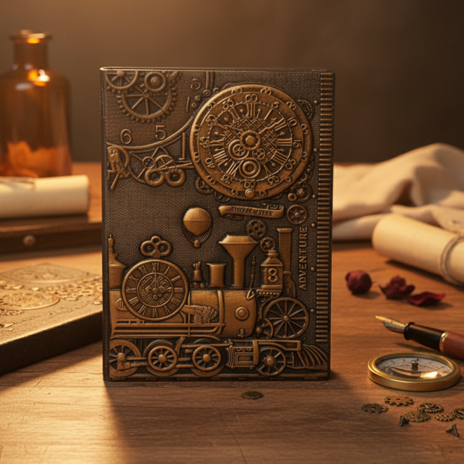 ChronoSoul – Time Machine 3D Embossed Vintage Leather Journal Notebook with Golden Diamond Ball Pen (Limited Edition)