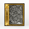 Bloom Eternal – Sunflower Silver & Butterfly 3D Embossed Vintage Leather Journal Notebook with Golden Diamond Ball Pen (Limited Edition)