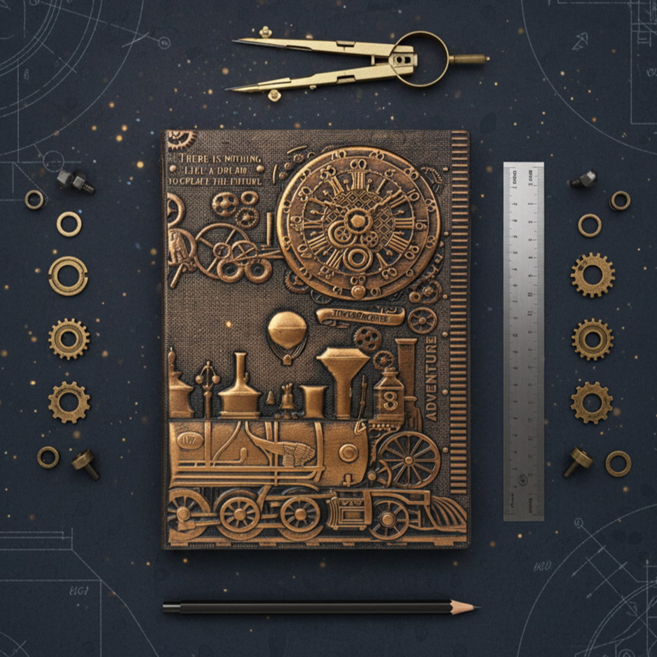 ChronoSoul – Time Machine 3D Embossed Vintage Leather Journal Notebook with Golden Diamond Ball Pen (Limited Edition)