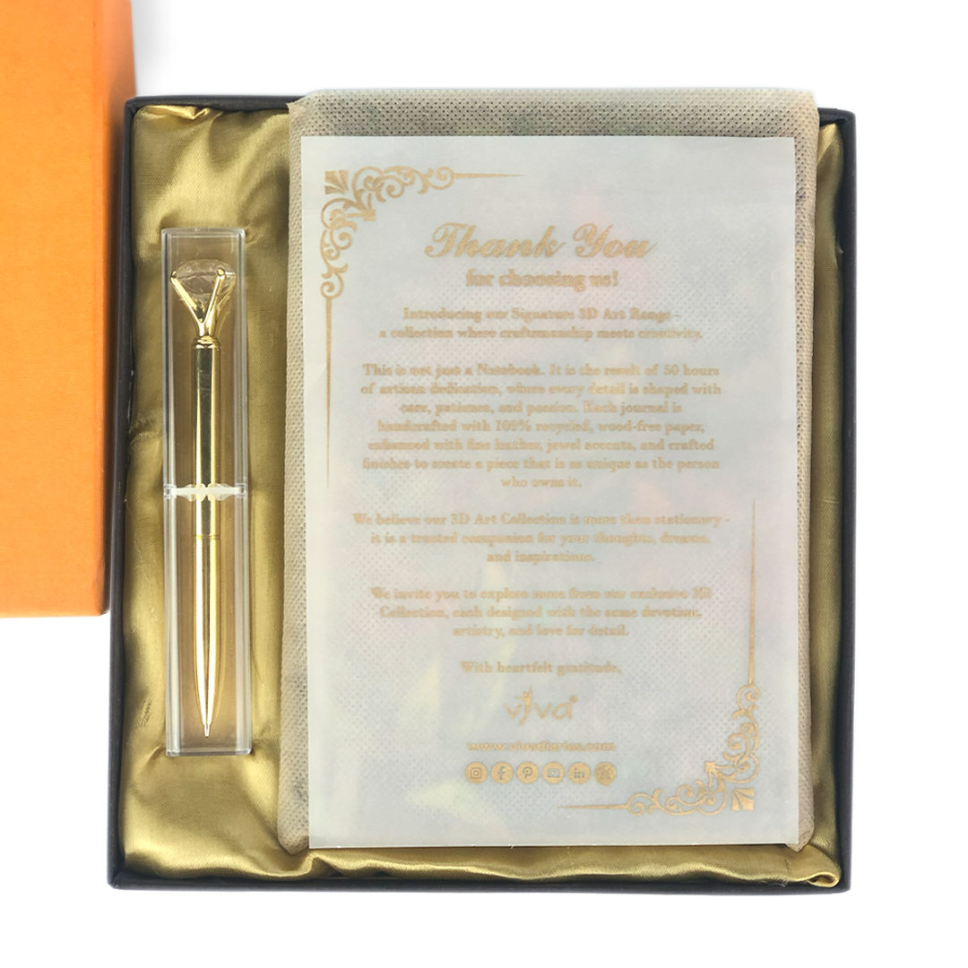 Eternal Radiance – Sun Tree 3D Embossed Vintage Leather Journal Notebook with Golden Diamond Ball Pen (Limited Edition)