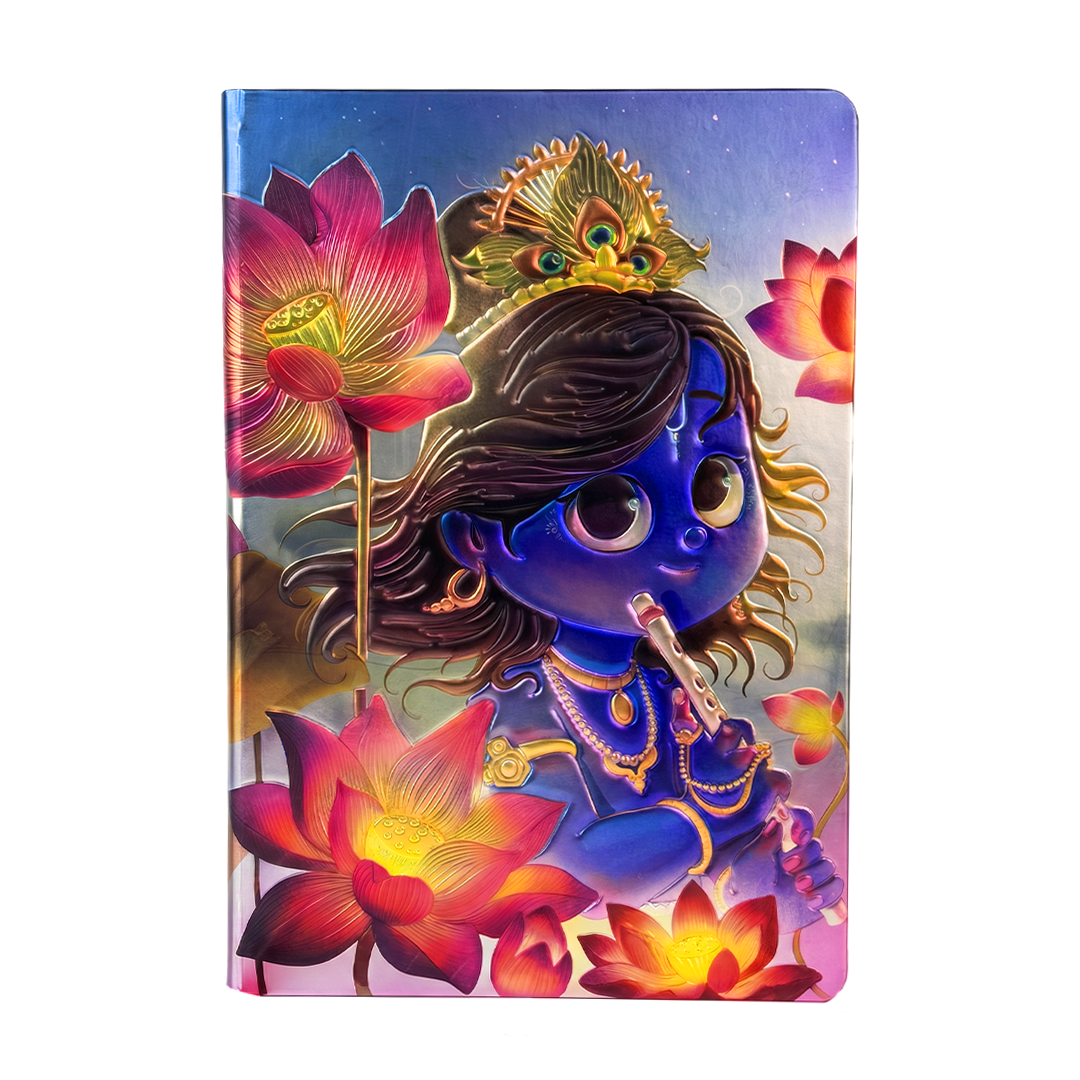 Cute Krishna UV Printed 3D Embossed Illustrated Journal Notebook (Limited Edition)