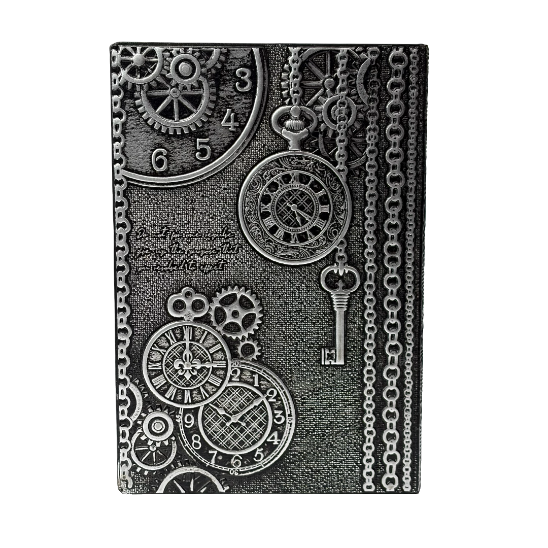 ChronoSoul – Time Machine Silver 3D Embossed Vintage Leather Journal Notebook with Golden Diamond Ball Pen (Limited Edition)