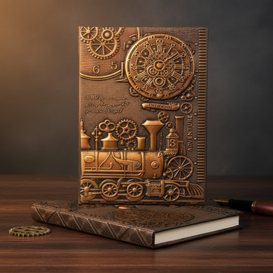 ChronoSoul – Time Machine 3D Embossed Vintage Leather Journal Notebook with Golden Diamond Ball Pen (Limited Edition)
