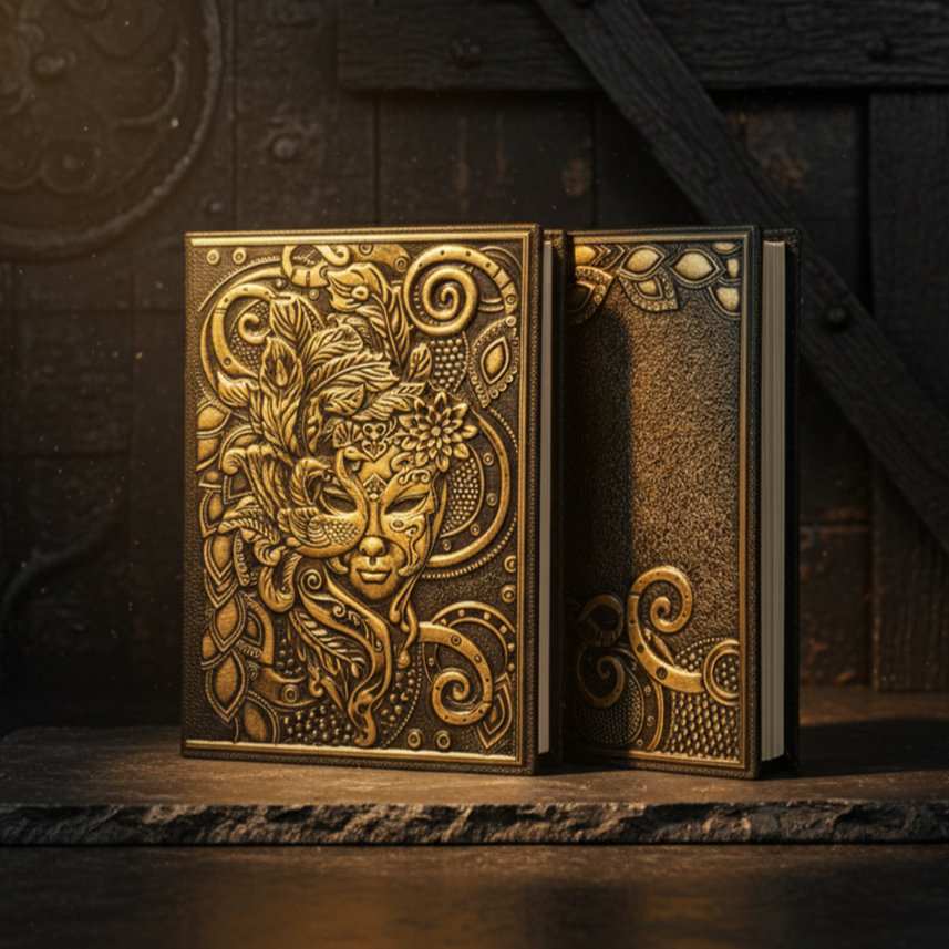 Bronze Queen Enchanted Masquerade 3D Embossed Vintage Leather Journal Notebook with Golden Diamond Ball Pen (Limited Edition)