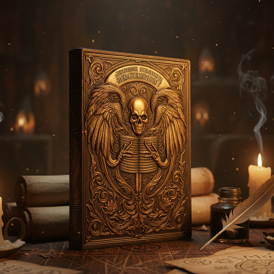 Eternal Requiem – Deathnote Guardian Skull 3D Embossed Vintage Leather Journal Notebook with Golden Diamond Ball Pen (Limited Edition)