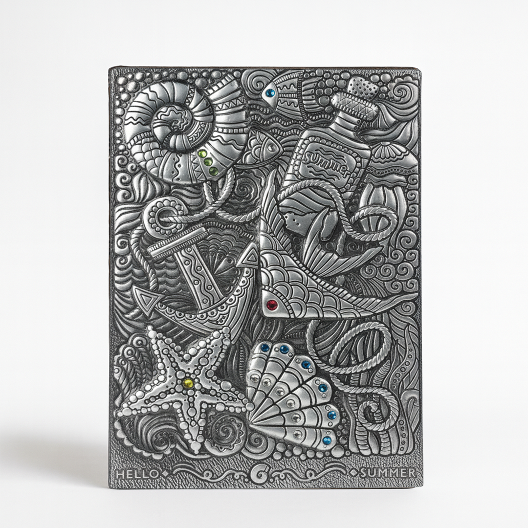 Oceanic Dreams – Underwater Sea 3D Embossed Vintage Leather Journal Notebook with Golden Diamond Ball Pen (Limited Edition)