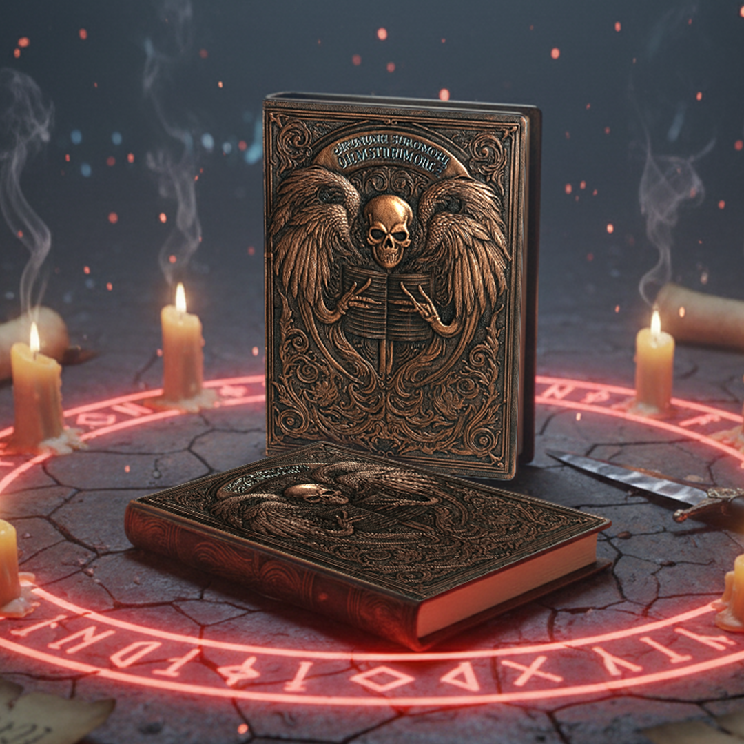 Eternal Requiem – Deathnote Guardian Skull 3D Embossed Vintage Leather Journal Notebook with Golden Diamond Ball Pen (Limited Edition)