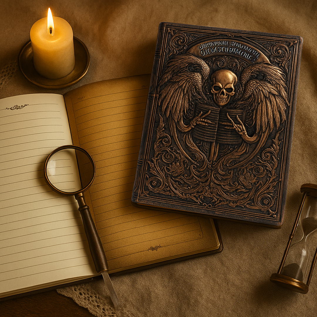 Eternal Requiem – Deathnote Guardian Skull 3D Embossed Vintage Leather Journal Notebook with Golden Diamond Ball Pen (Limited Edition)