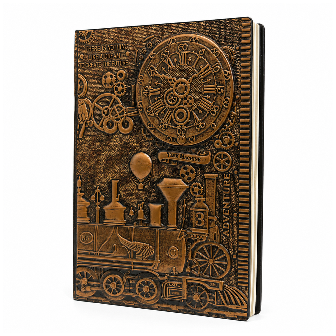 ChronoSoul – Time Machine Red Copper 3D Embossed Vintage Leather Journal Notebook (Limited Edition)
