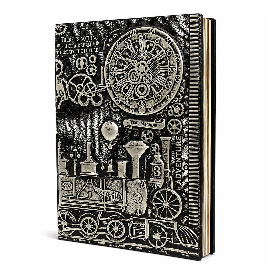 ChronoSoul – Time Machine Silver 3D Embossed Vintage Leather Journal Notebook (Limited Edition)
