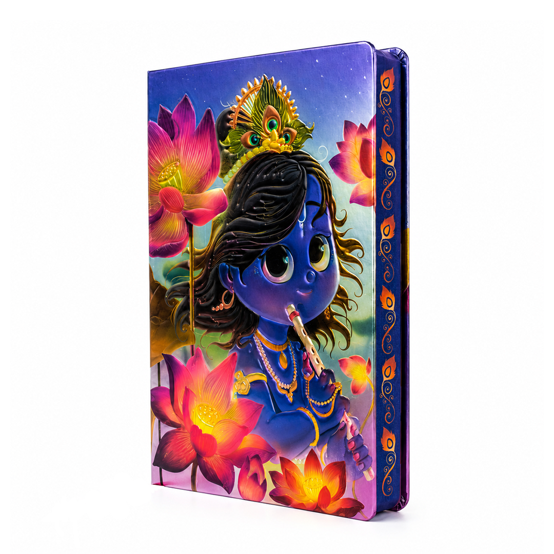 Cute Krishna UV Printed 3D Embossed Illustrated Journal Notebook (Limited Edition)