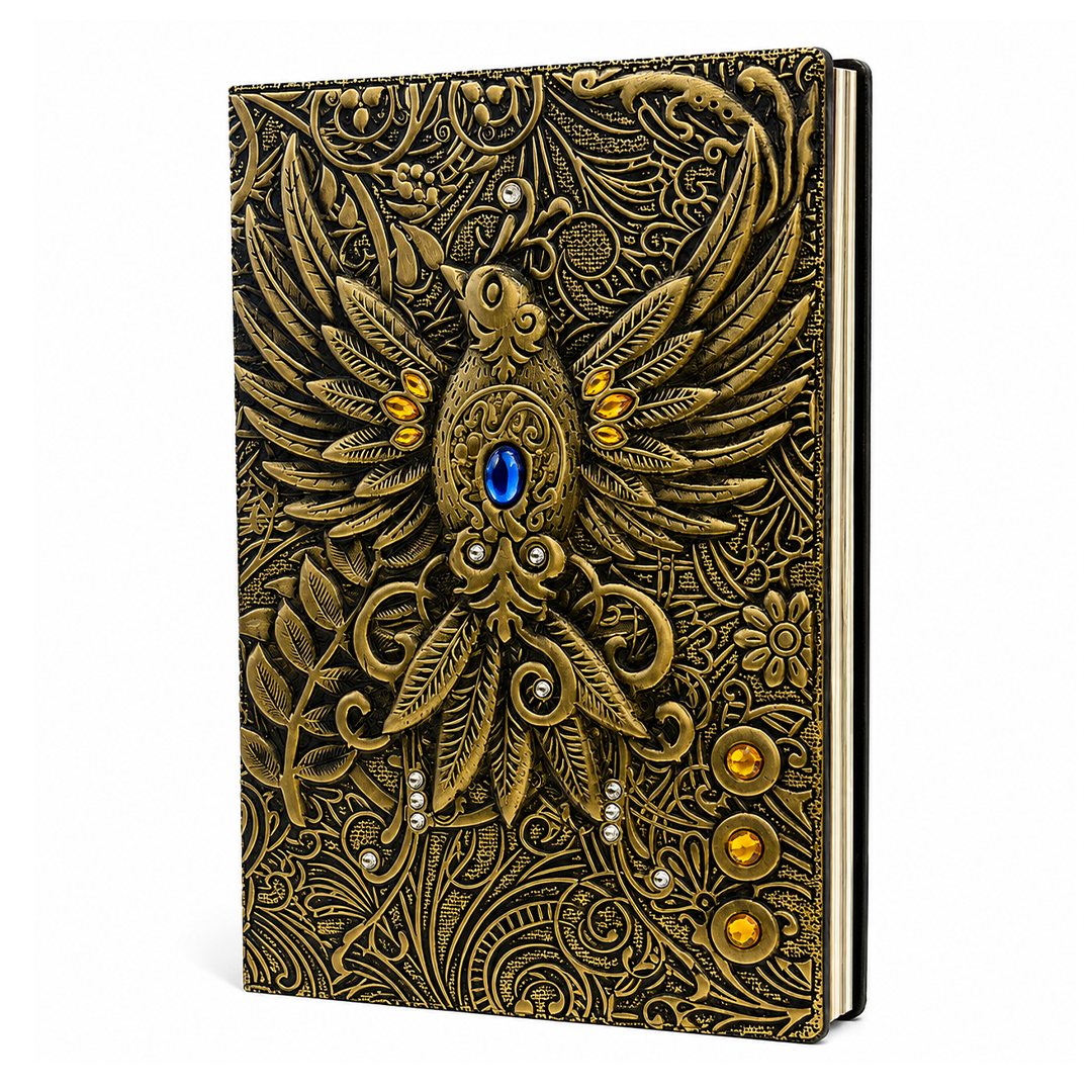 Eagle Bronze Celestial Phoenix 3D Embossed Vintage Leather Journal Notebook (Limited Edition)