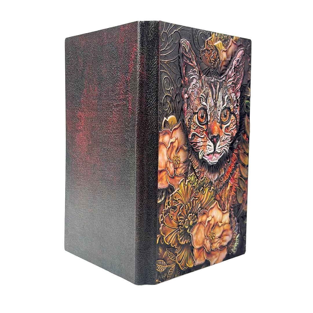 Whiskered Reverie Cat 3D Embossed Vintage Leather Journal Notebook with Golden Diamond Ball Pen (Limited Edition)