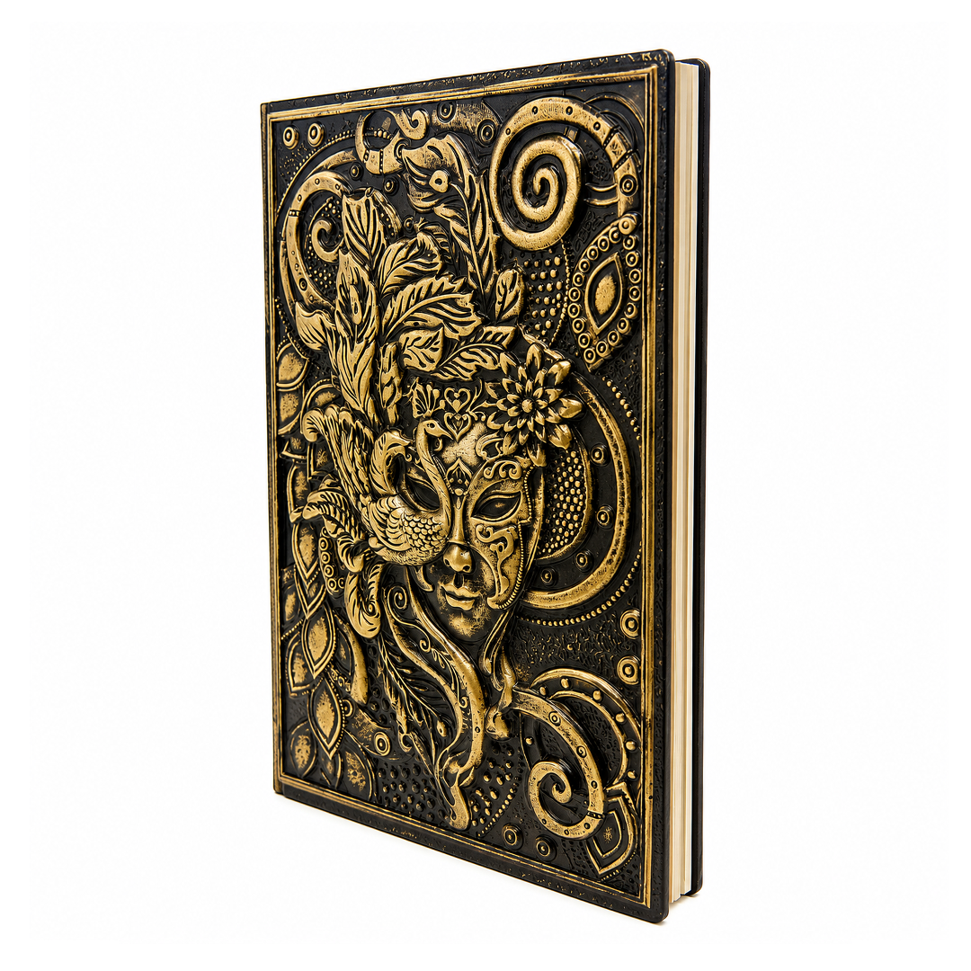 Bronze Queen Enchanted Masquerade 3D Embossed Vintage Leather Journal Notebook (Limited Edition)