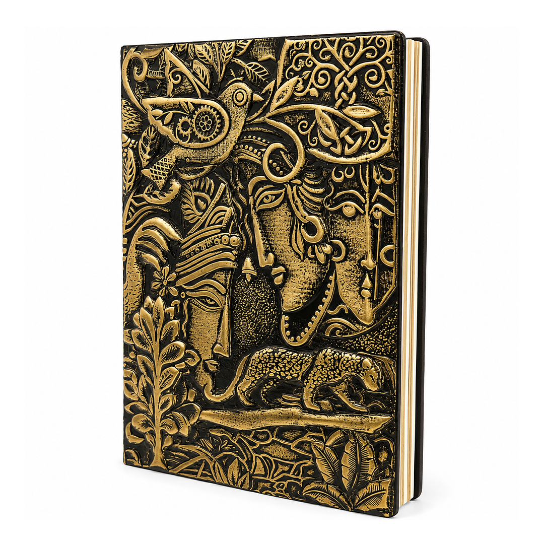 Radha Krishna Bronze 3D Embossed Vintage Leather Journal Notebook with (Limited Edition)