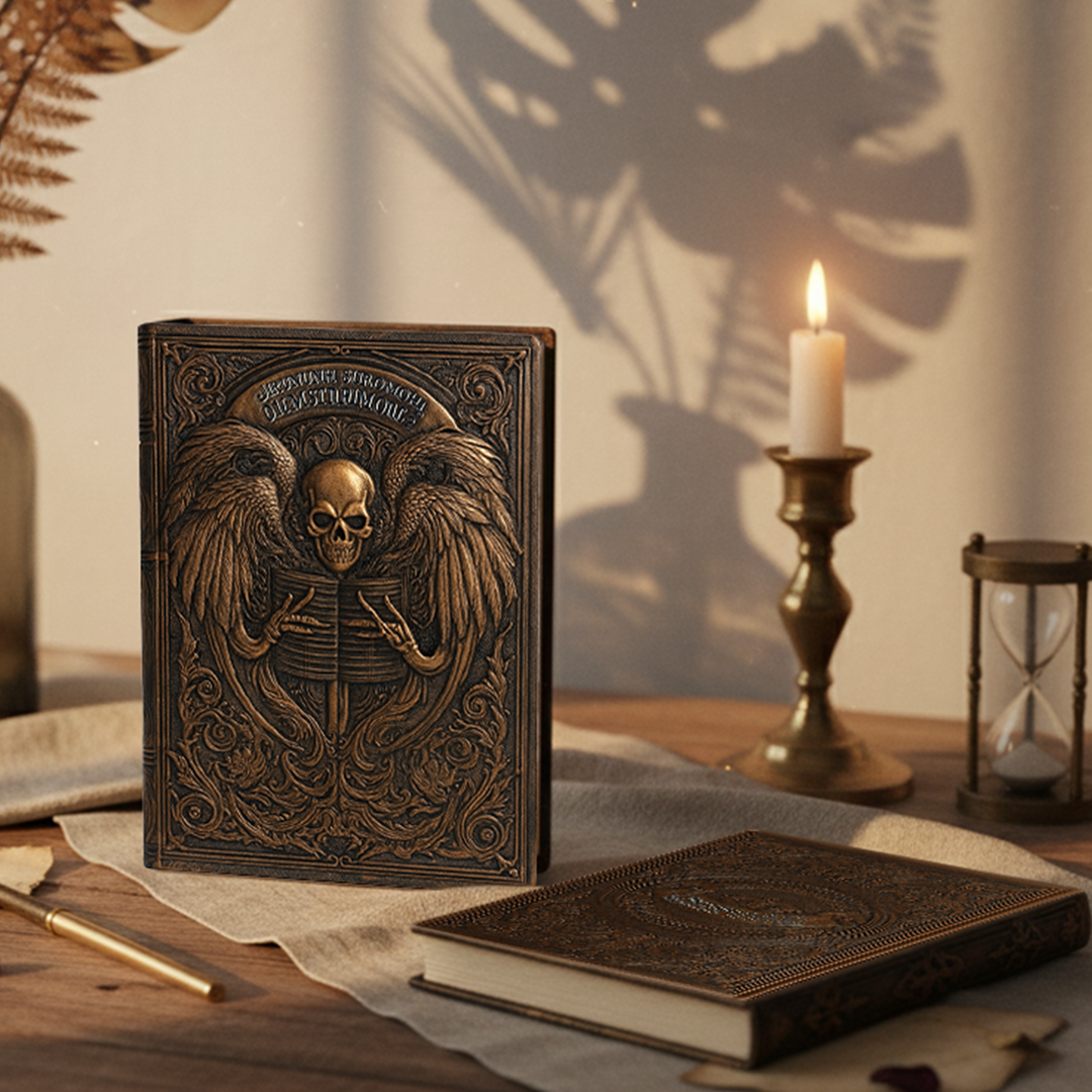 Eternal Requiem – Deathnote Guardian Skull 3D Embossed Vintage Leather Journal Notebook with Golden Diamond Ball Pen (Limited Edition)
