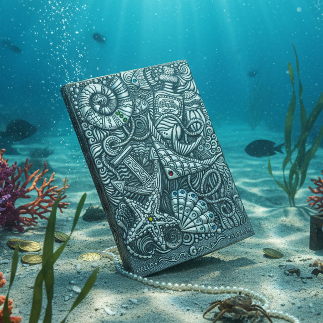 Oceanic Dreams – Underwater Sea 3D Embossed Vintage Leather Journal Notebook with Golden Diamond Ball Pen (Limited Edition)