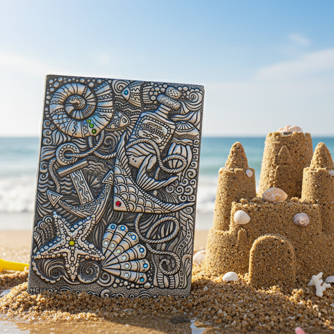 Oceanic Dreams – Underwater Sea 3D Embossed Vintage Leather Journal Notebook with Golden Diamond Ball Pen (Limited Edition)