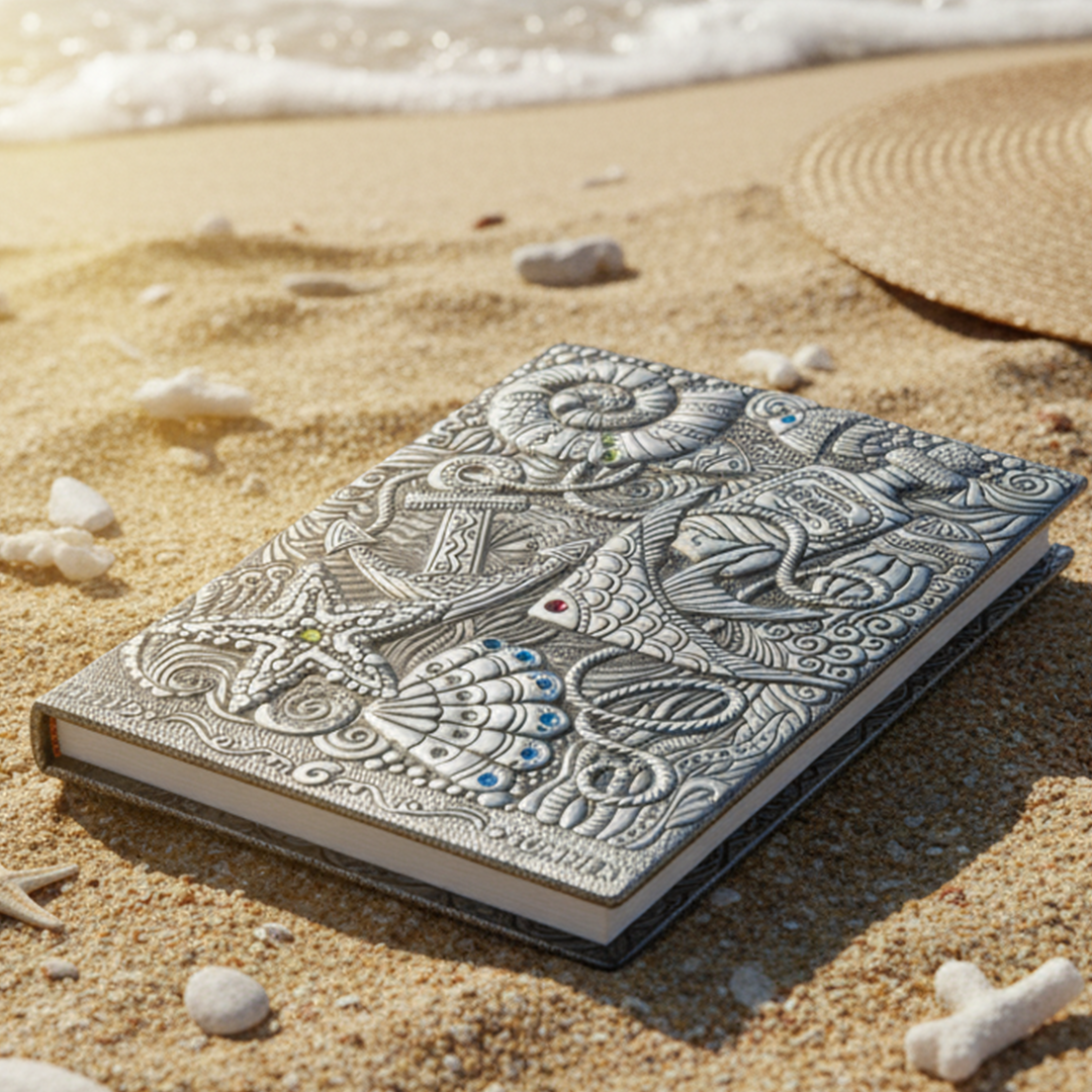 Oceanic Dreams – Underwater Sea 3D Embossed Vintage Leather Journal Notebook with Golden Diamond Ball Pen (Limited Edition)