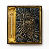 Mystic Wisdom – Owl 3D Embossed Vintage Leather Journal Notebook with Golden Diamond Ball Pen (Limited Edition)