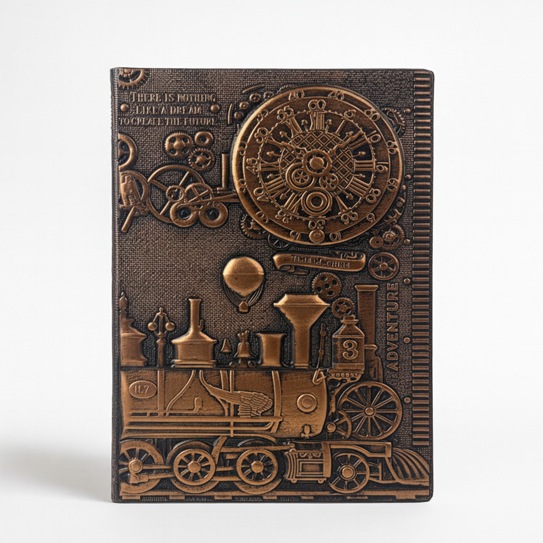 ChronoSoul – Time Machine 3D Embossed Vintage Leather Journal Notebook with Golden Diamond Ball Pen (Limited Edition)