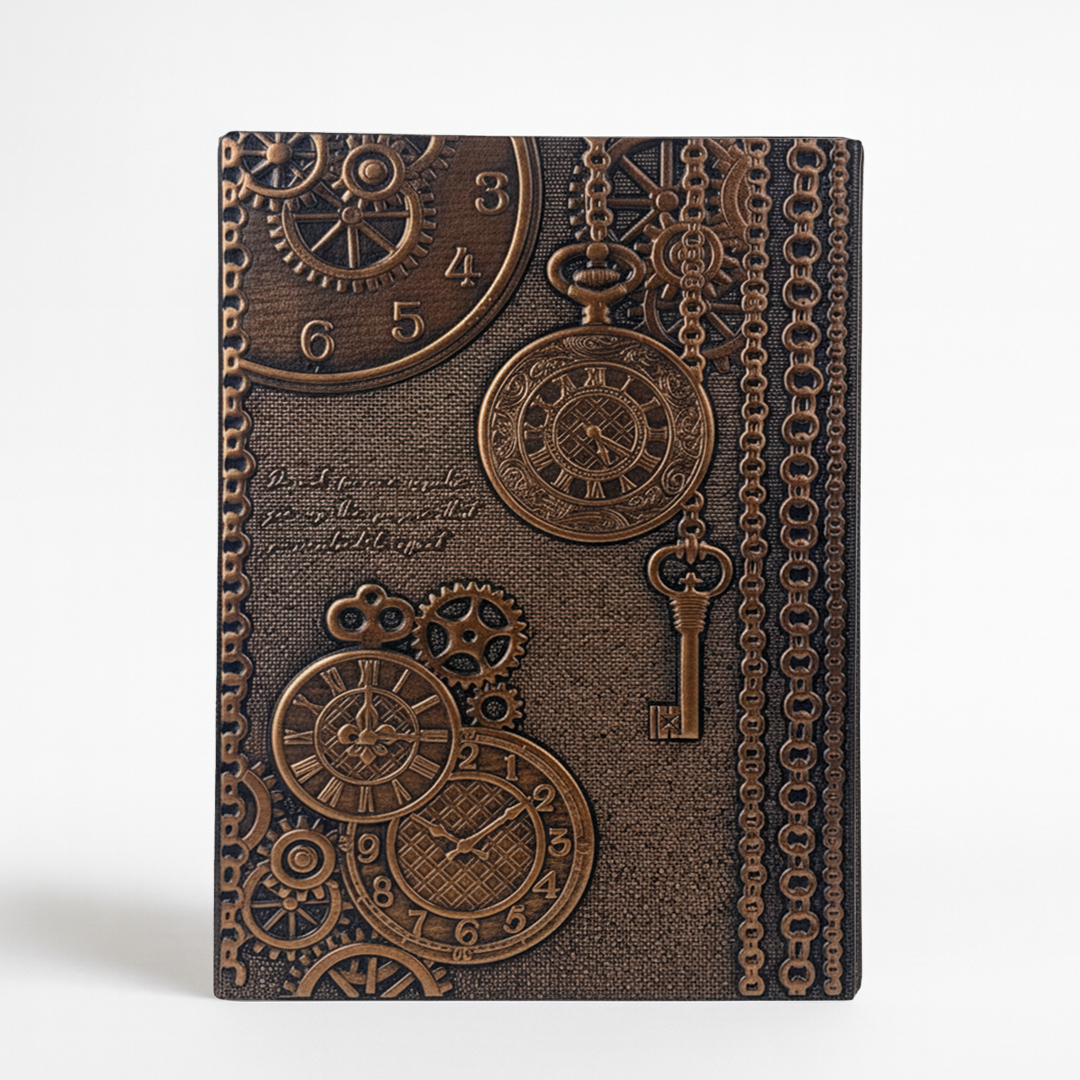 ChronoSoul – Time Machine 3D Embossed Vintage Leather Journal Notebook with Golden Diamond Ball Pen (Limited Edition)