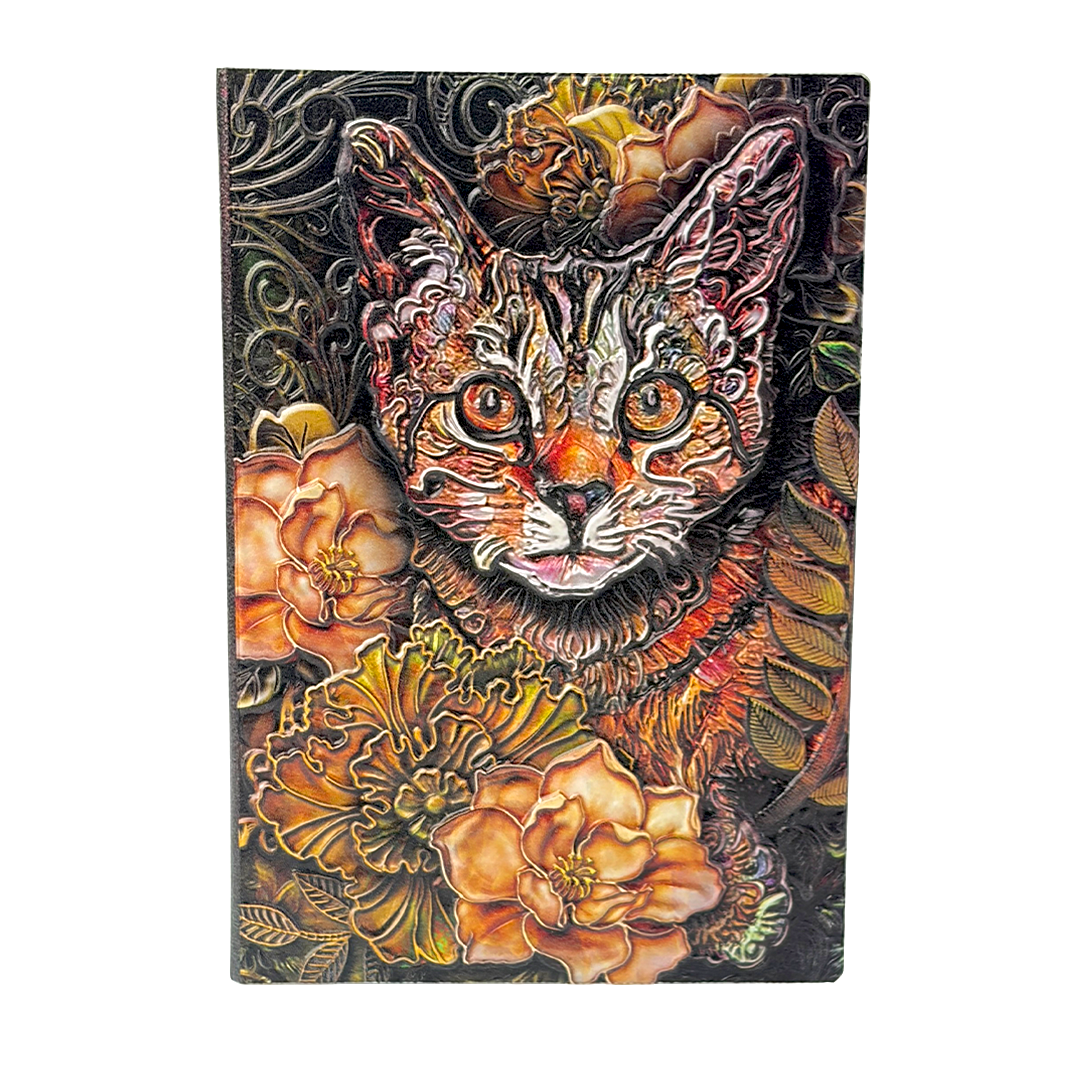 Whiskered Reverie Cat 3D Embossed Vintage Leather Journal Notebook with Golden Diamond Ball Pen (Limited Edition)
